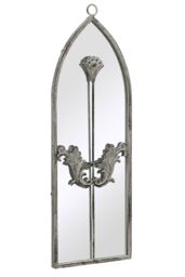 "MirrorOutlet Concrete Colour Metal Frame Arched Garden Mirror 24"" x 8"" 60 x 20CM in Grey - Size: 1 Pack" - thumbnail 3