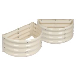 Harbour Housewares Raised Garden Beds - 2x Semi-Circle Bottomless Galvanised Steel Planter 60 x 30cm in Ivory - Size: 60 x 30 cm