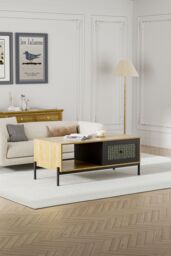 Rattan Living Room Coffee Table with Storage in Brown - thumbnail 2