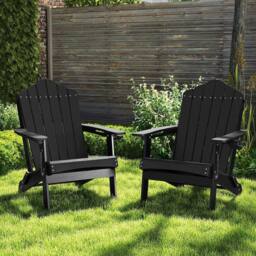Costway Folding Adirondack Chair Weather Resistant HDPE Lawn Chair in Black - thumbnail 8