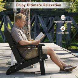 Costway Folding Adirondack Chair Weather Resistant HDPE Lawn Chair in Black - thumbnail 5