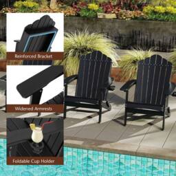 Costway Folding Adirondack Chair Weather Resistant HDPE Lawn Chair in Black - thumbnail 7