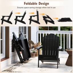 Costway Folding Adirondack Chair Weather Resistant HDPE Lawn Chair in Black - thumbnail 6