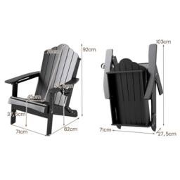 Costway Folding Adirondack Chair Weather Resistant HDPE Lawn Chair in Black - thumbnail 2