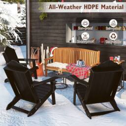 Costway Folding Adirondack Chair Weather Resistant HDPE Lawn Chair in Black - thumbnail 4