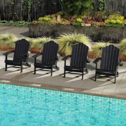 Costway Folding Adirondack Chair Weather Resistant HDPE Lawn Chair in Black - thumbnail 9