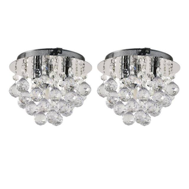 First Choice Lighting Set of 2 Myriad - Jewelled Droplet Chrome Flush Ceiling Lights in Silver - image 1