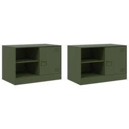 Berkfield Home TV Cabinets 2 pcs Olive Green 67x39x44 cm Steel - Size: 67 x 39 x 44 cm - thumbnail 3