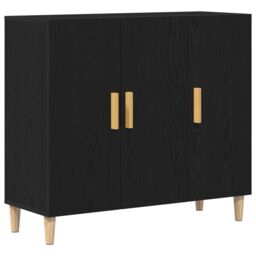 Berkfield Home Black Oak Sideboard 90x34x80 cm Made from Engineered Wood - Size: 90 x 34 x 80 cm - thumbnail 2