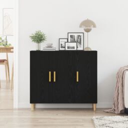 Berkfield Home Black Oak Sideboard 90x34x80 cm Made from Engineered Wood - Size: 90 x 34 x 80 cm - thumbnail 4