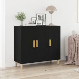Berkfield Home Black Oak Sideboard 90x34x80 cm Made from Engineered Wood - Size: 90 x 34 x 80 cm - thumbnail 1