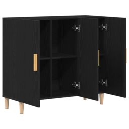 Berkfield Home Black Oak Sideboard 90x34x80 cm Made from Engineered Wood - Size: 90 x 34 x 80 cm - thumbnail 5