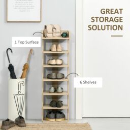 HOMCOM 7 Tier Shoe Rack Organizer Storage Shelf Wooden Display Cabinet in Brown - thumbnail 4