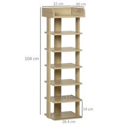 HOMCOM 7 Tier Shoe Rack Organizer Storage Shelf Wooden Display Cabinet in Brown - thumbnail 3