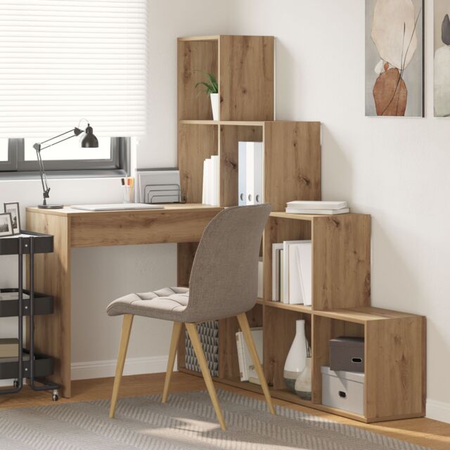 Berkfield Home Corner Desk with Shelf with Storage Artisan oak 101.5 x 149.5 x 149.5 cm in Brown - image 1