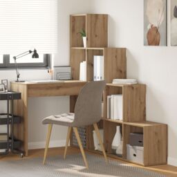 Berkfield Home Corner Desk with Shelf with Storage Artisan oak 101.5 x 149.5 x 149.5 cm in Brown