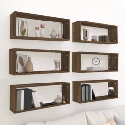 Berkfield Home Wall Cube Shelves 6 pcs Brown Oak 60x15x23 cm Engineered Wood - Size: 60 x 15 x 23 cm - thumbnail 2