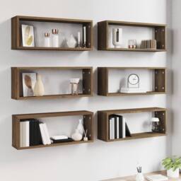 Berkfield Home Wall Cube Shelves 6 pcs Brown Oak 60x15x23 cm Engineered Wood - Size: 60 x 15 x 23 cm - thumbnail 6
