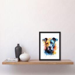 "Artery8 Wall Art Print Staffordshire Bull Terrier Staffy Lovers Gift Watercolour Pet Portrait Painting Artwork Art Framed - Size: W12"" x H16""" - thumbnail 4