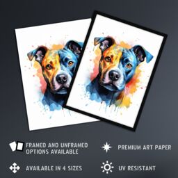 "Artery8 Wall Art Print Staffordshire Bull Terrier Staffy Lovers Gift Watercolour Pet Portrait Painting Artwork Art Framed - Size: W12"" x H16""" - thumbnail 2