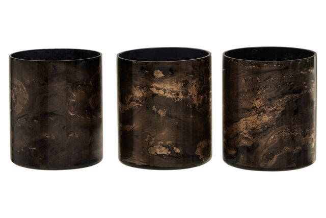 Orsina Gaia Set Of 3 Black & Gold Tealight Holders - image 1