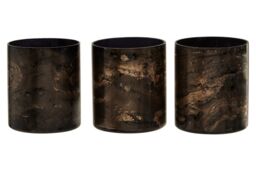 Orsina Gaia Set Of 3 Black & Gold Tealight Holders