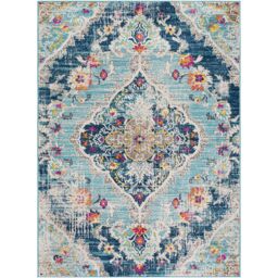 Livabliss Floransa-Vintage Blue Beige Grey Pink Traditional Boho Living Dining Rug - Size: 80 cm x 220 cm - thumbnail 2