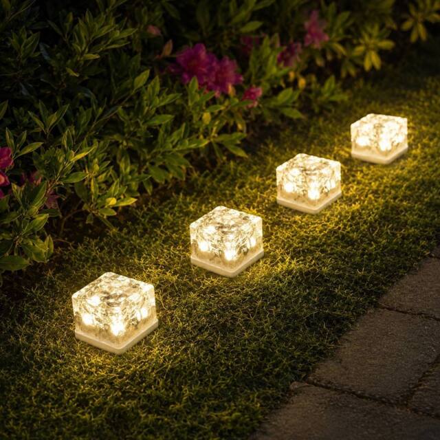 GWSOLAR 4 Pack Solar Lights Glass Brick Lights Auto On/Off IP65 Warm White Garden Solar Lights - image 1