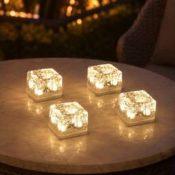 GWSOLAR 4 Pack Solar Lights Glass Brick Lights Auto On/Off IP65 Warm White Garden Solar Lights - thumbnail 2