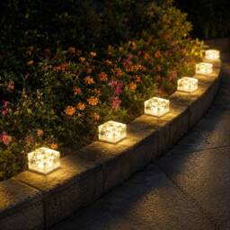 GWSOLAR 4 Pack Solar Lights Glass Brick Lights Auto On/Off IP65 Warm White Garden Solar Lights - thumbnail 4