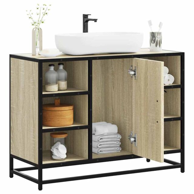 Berkfield Home Bathroom Sink Cabinet Sonoma Oak 80x33x60 cm Engineered Wood in Brown - Size: 80 x 33 x 60 cm - image 1
