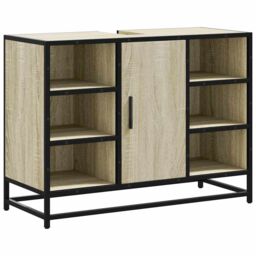 Berkfield Home Bathroom Sink Cabinet Sonoma Oak 80x33x60 cm Engineered Wood in Brown - Size: 80 x 33 x 60 cm - thumbnail 2