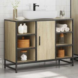 Berkfield Home Bathroom Sink Cabinet Sonoma Oak 80x33x60 cm Engineered Wood in Brown - Size: 80 x 33 x 60 cm - thumbnail 4