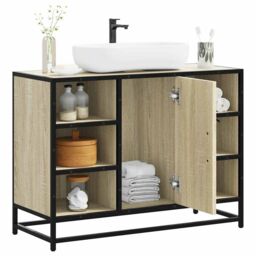 Berkfield Home Bathroom Sink Cabinet Sonoma Oak 80x33x60 cm Engineered Wood in Brown - Size: 80 x 33 x 60 cm - thumbnail 1