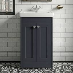 Balterley 500mm Floor Standing 2 Door Unit & Basin 1 Tap Hole - Satin Dark Grey - thumbnail 2