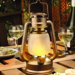 Set of 2 Portable Flickering Flame LED Hurricane Lamps - Battery Powered Copper Effect Lantern with Hanging Hook & 27 Bright LEDs - thumbnail 3