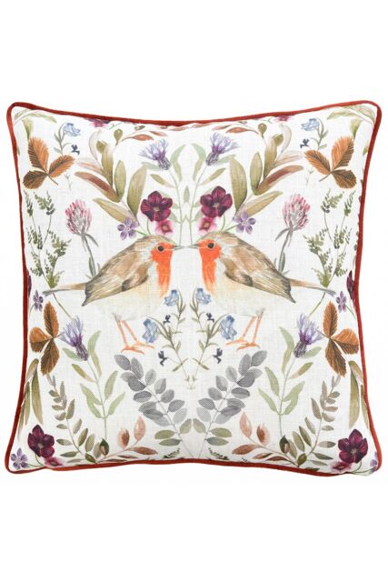 Evans Lichfield Mirrored Robin Watercolour Printed Piped Cushion in Orange - Size: 43 cm x 43 cm - image 1