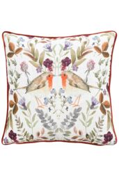 Evans Lichfield Mirrored Robin Watercolour Printed Piped Cushion in Orange - Size: 43 cm x 43 cm