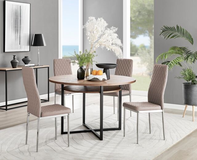 FurnitureboxUK Adley Brown Wood Storage Dining Table & 4 Milan Chrome Leg Chairs in Beige - image 1
