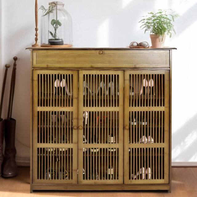 KORVIXA Wooden Shoe Cabinet Rack Stand Cupboard Storage Home Hallway in Natural - Size: 100 cm x 100 cm - image 1