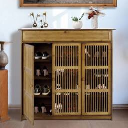 KORVIXA Wooden Shoe Cabinet Rack Stand Cupboard Storage Home Hallway in Natural - Size: 100 cm x 100 cm - thumbnail 5