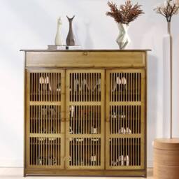 KORVIXA Wooden Shoe Cabinet Rack Stand Cupboard Storage Home Hallway in Natural - Size: 100 cm x 100 cm - thumbnail 4