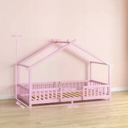 AIYAPLAY Wooden Kids Single House Bed Frame with Dual Guardrails in Pink - thumbnail 3