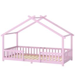 AIYAPLAY Wooden Kids Single House Bed Frame with Dual Guardrails in Pink - thumbnail 1
