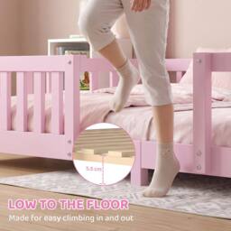 AIYAPLAY Wooden Kids Single House Bed Frame with Dual Guardrails in Pink - thumbnail 5