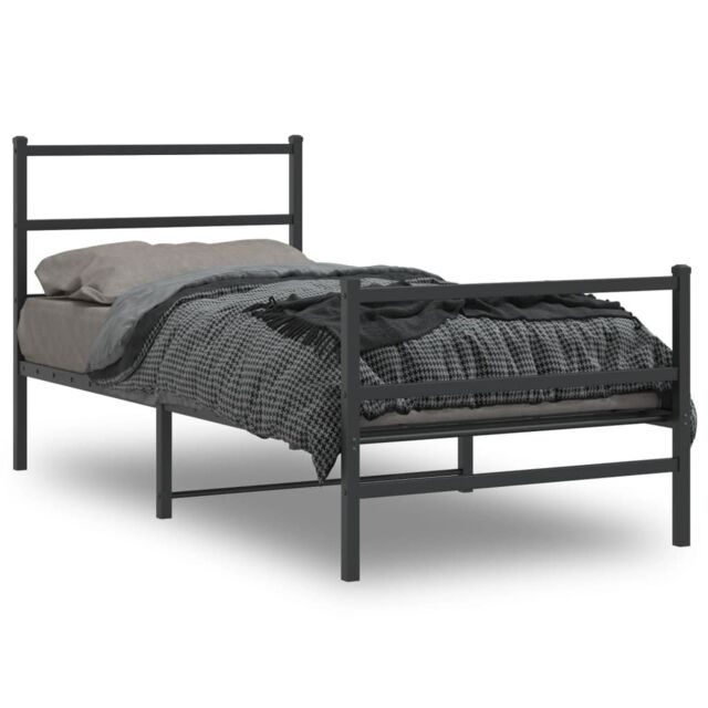 Berkfield Home Metal Bed Frame without Mattress with Footboard¬†Black 90x190cm in Black - Size: 90x190 cm - image 1