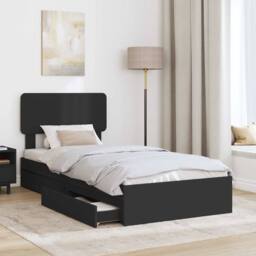 Berkfield Home Storage Bed with Headboard Black 90 x 190 cm Engineered Wood - thumbnail 3