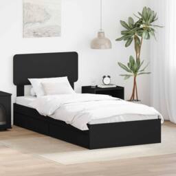 Berkfield Home Storage Bed with Headboard Black 90 x 190 cm Engineered Wood