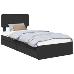 Berkfield Home Storage Bed with Headboard Black 90 x 190 cm Engineered Wood - thumbnail 2