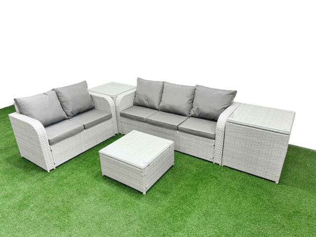 Fimous 5 Seater PE Rattan Wicker Garden Furniture Patio Conservatory Sofa Set with Square Coffee Table 3 Seater Sofa Love Sofa 2 Side Table - image 1